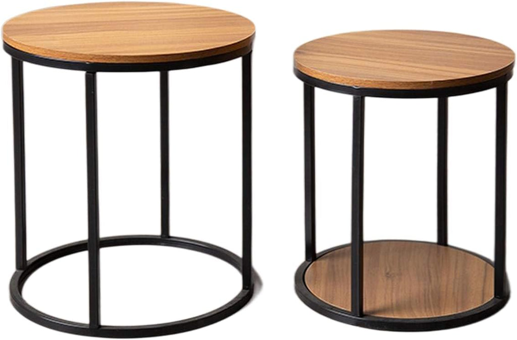 Contemporary Metal and Solid Wood Nesting Tables with Natural+Black | Space-saving nesting tables with natural and black finish