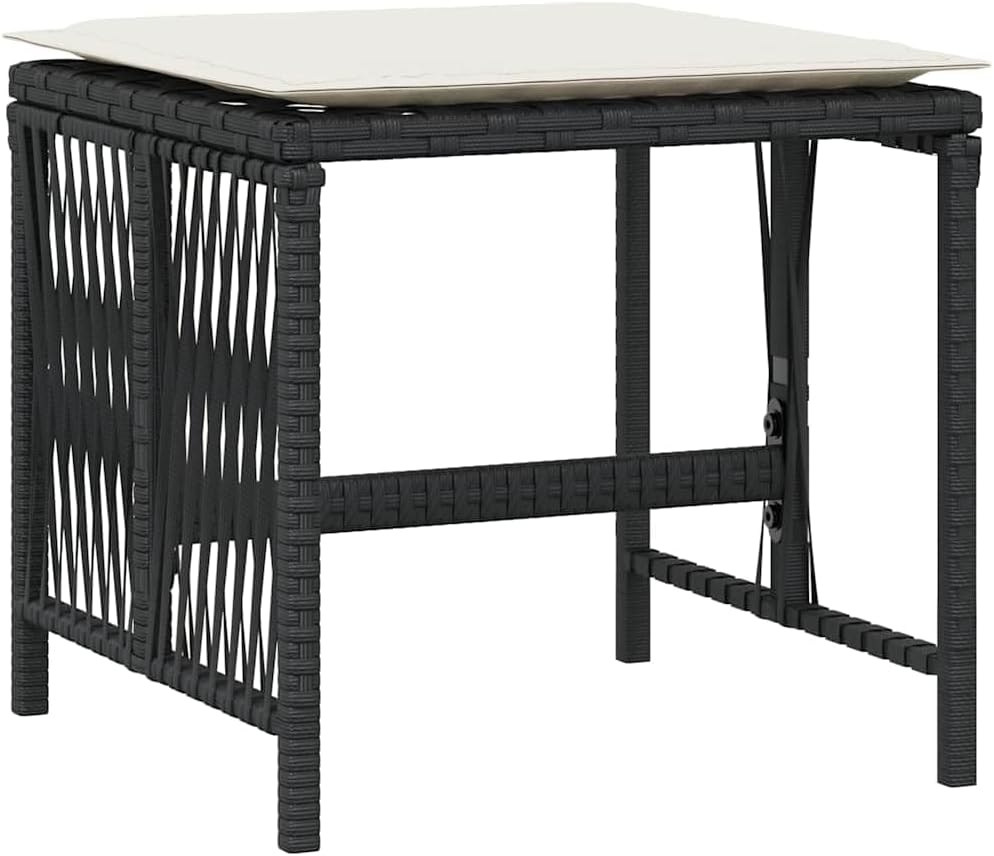 Set of 4 Poly Rattan Outdoor Stools with Removable Cushions, Black and Cream Patio Stool Set, Powder-Coated Steel Frame, 242.5 lbs Capacity for Adults