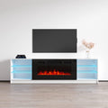 Meble Furniture Boston 01 Electric Fireplace TV Stand — High Gloss Modern Media Console with LED Lights and Storage — Fits TVs up to 90" — White, 79" W