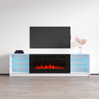 Meble Furniture Boston 01 Electric Fireplace TV Stand — High Gloss Modern Media Console with LED Lights and Storage — Fits TVs up to 90" — White, 79" W