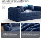 79" Convertible Futon Sofa Bed, Couch for Living Room | Blue | Folding Corduroy Sleeper Sofa, Modular Futon Couch with Fixed-Shape Frame, Pull Out Couch No Assembly