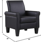 Faux Leather Accent Chair Set of 2, Mid Century Modern Living Room Chair, Upholstered Comfortable PU Leather Armchair for Bedroom, Office or Waiting Areas-Black
