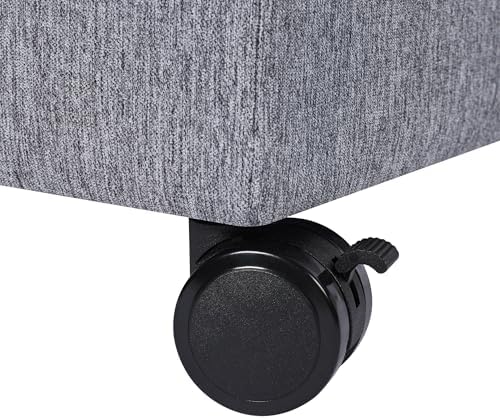 Homebeez 18" Square Storage Ottoman with Wheels, Tufted Linen Cube | Rolling Ottoman with Storage, Coffee Table Ottoman for Couch, Modern Footrest for Living Room Bedroom, Grey