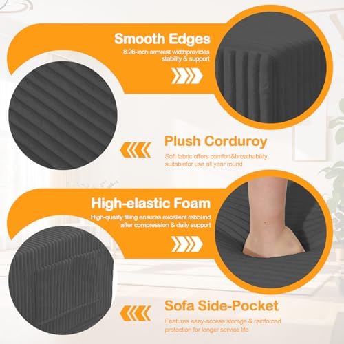 Erament Convertible Sofa Bed, Loveseat Folding Floor Futon Sleeper Sofa Couch Bed Foldable Couch, Corduroy Pull Out Sofa Bed with 2 Pillows for Living Room & Bedroom