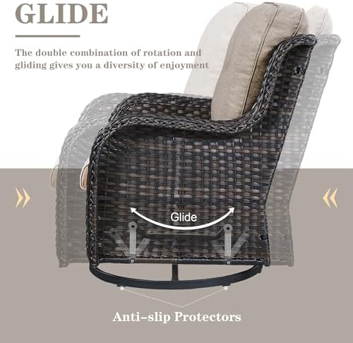 Belord Wicker Outdoor Furniture Patio Furniture Set - 6 Piece Patio Conversation Set with Swivel Rocker Chairs, Rattan Sofa, Ottomans and Coffee Table, Gray Cushion