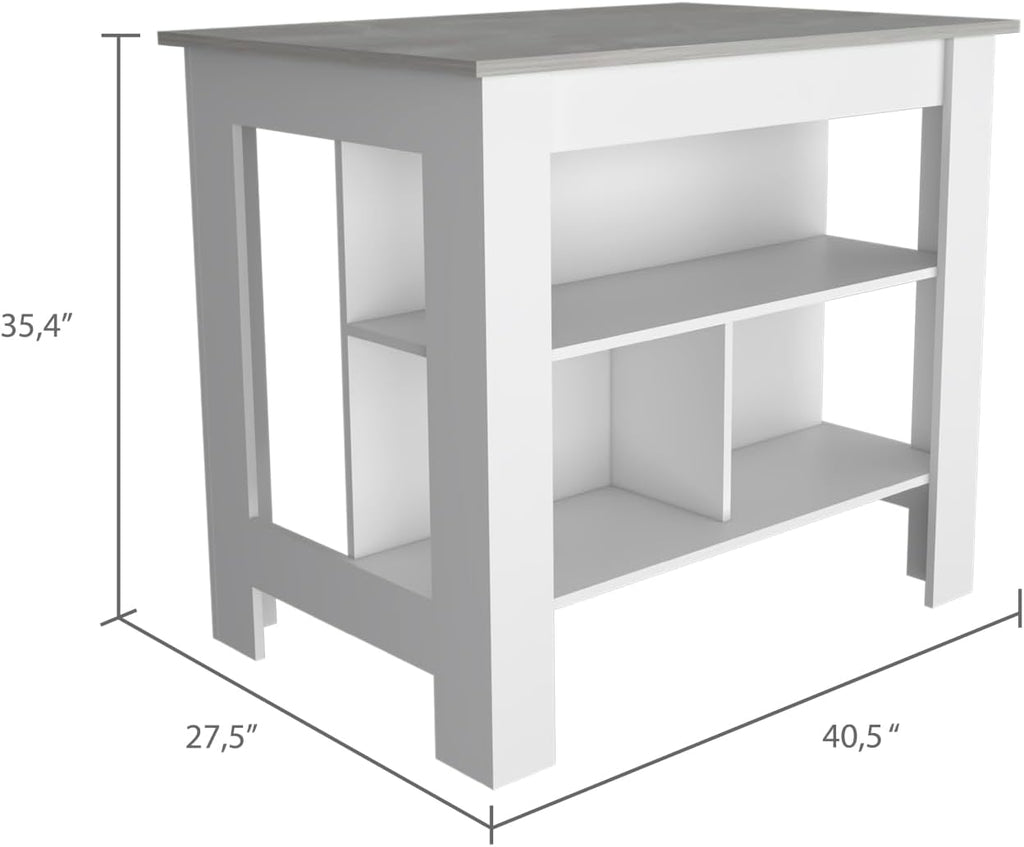 Kitchen Island with Four Legs and Three Shelves