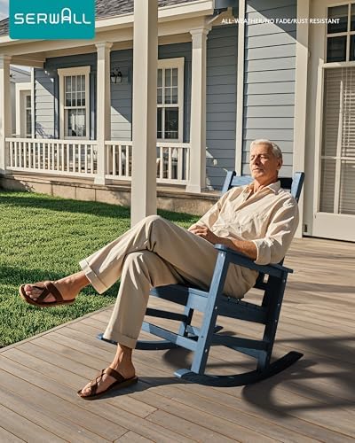 SERWALL Outdoor Rocking Chair Set of 2, HDPE Rocker for Adults, Blue | 21.1" Widened Seat adds Extra Comfort, Oversized Rocking Chair for Adults, All Weather Porch Rocker for Lawn Garden