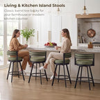 Flouki Swivel Counter Height Bar Stools Set of 2, Upholstered 26.6" Modern Counter Stools with Arms, Linen Barstools with Back and Metal Base for Kitchen Island, Dining Room, Green Linen Fabric