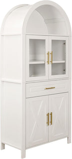 KEIKI 71" Tall Arched Kitchen Pantry Cabinet with Glass Door,Drawer,Farmhouse Storage with Adjustable Shelves Design for Kitchen,Living & Dining Room