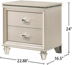 2 Drawers Nightstand with Acrylic Legs, Pearl White,for Small Spaces