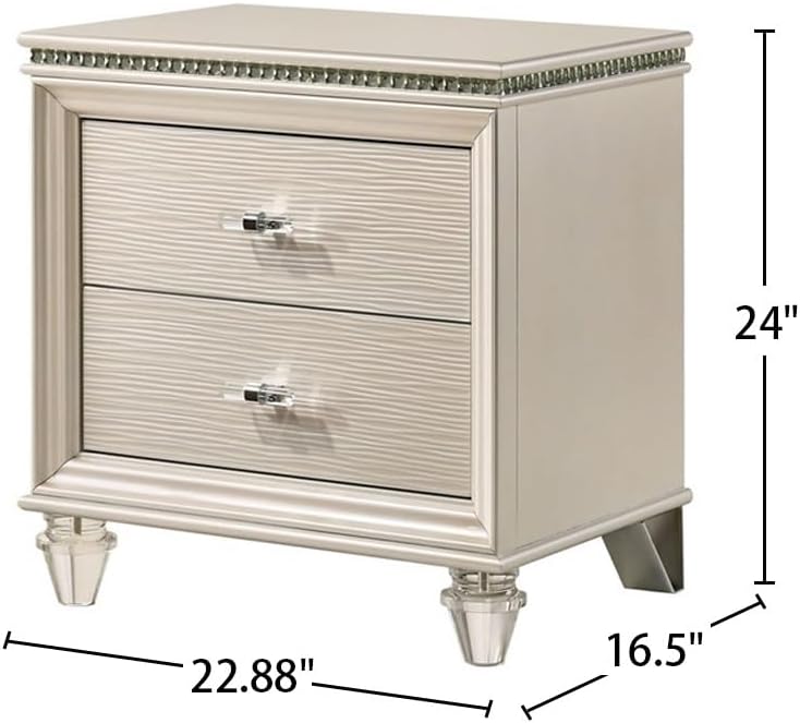 2 Drawers Nightstand with Acrylic Legs, Pearl White,for Small Spaces
