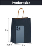 Joybe 100 Pack 5.95x3.25x8 Inch Small Navy Blue Paper Bags with Handles Bulk, Kraft Paper Gift Bags for Birthday Party Favors Grocery Retail Shopping Business Goody Merchandise Craft Blank Sacks