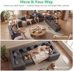 MONVANE Oversized Sectional Couch 10-Seat, Chenille, Gray | Sectional Couch for Living Room, Modular Cloud Sofa with Ottoman & 10 Throw Pillows, No Assembly Required