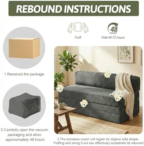 5-in-1 Convertible Sofa Bed, Loveseat, Tri-fold Futon Sofa Bed with Removable Cushions & Washable Cover, Pull Out Couch with Handle, for Small Spaces, Queen Size, Grey