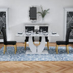 5 Piece Faux Marble Dining Table Set for 4, 63" Rectangular Kitchen Table and Chairs Set with 4 Tufted PU Leather High Back Chairs, Modern Dining Room Table Set with U-Shaped Pedestal Base, White Gold
