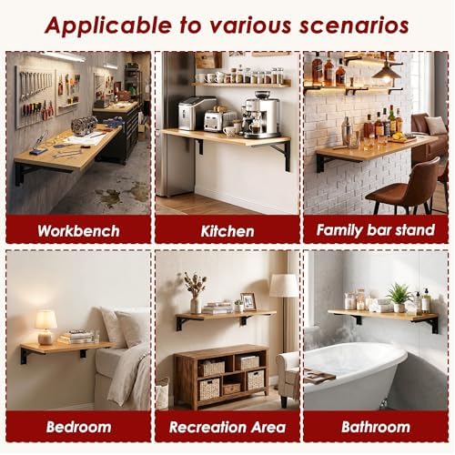 Need 47x20 Inch Wall Mounted Folding Table for Office Laundry Teak | Black Frame Fold Down Wall Mount Desk Folding Wall Table for Small Apartment, Garage&Ironing Station