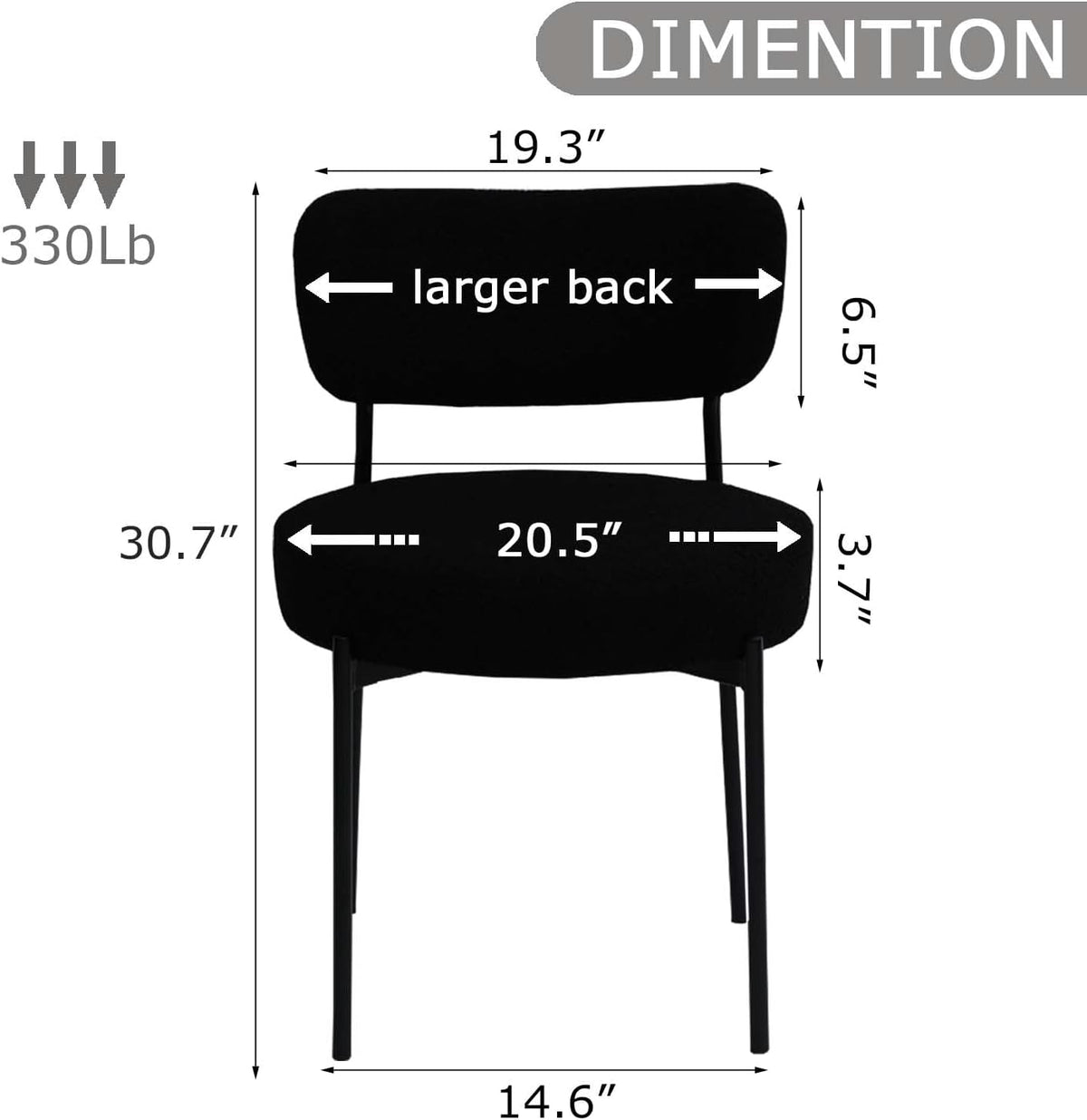 Black Boucle Dining Chairs Set of 6, Upholstered Dinner Chair with Metal Frame, Dining Room Chairs with Padded Seat, Round Modern Seating for Living Room