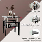ODUSE-DAILY All Black Glass Coffee Table Set of 3 Piece, Living Room Table Set of 3 Pcs, Black Glass Coffee Table and End Table Sets, Metal Legs, Tempered Glass