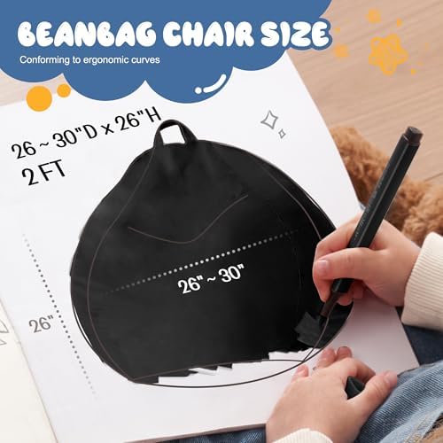 Homguava 2FT Bean Bag Chair,2' Bean Bags with Handle,Small Beanbag Chair | Comfy Beanbag with Memory Foam Filled,Teardrop Bean Bag Sofa with Washable Velvet Cover for Bedroom,Living Room-Jet Black