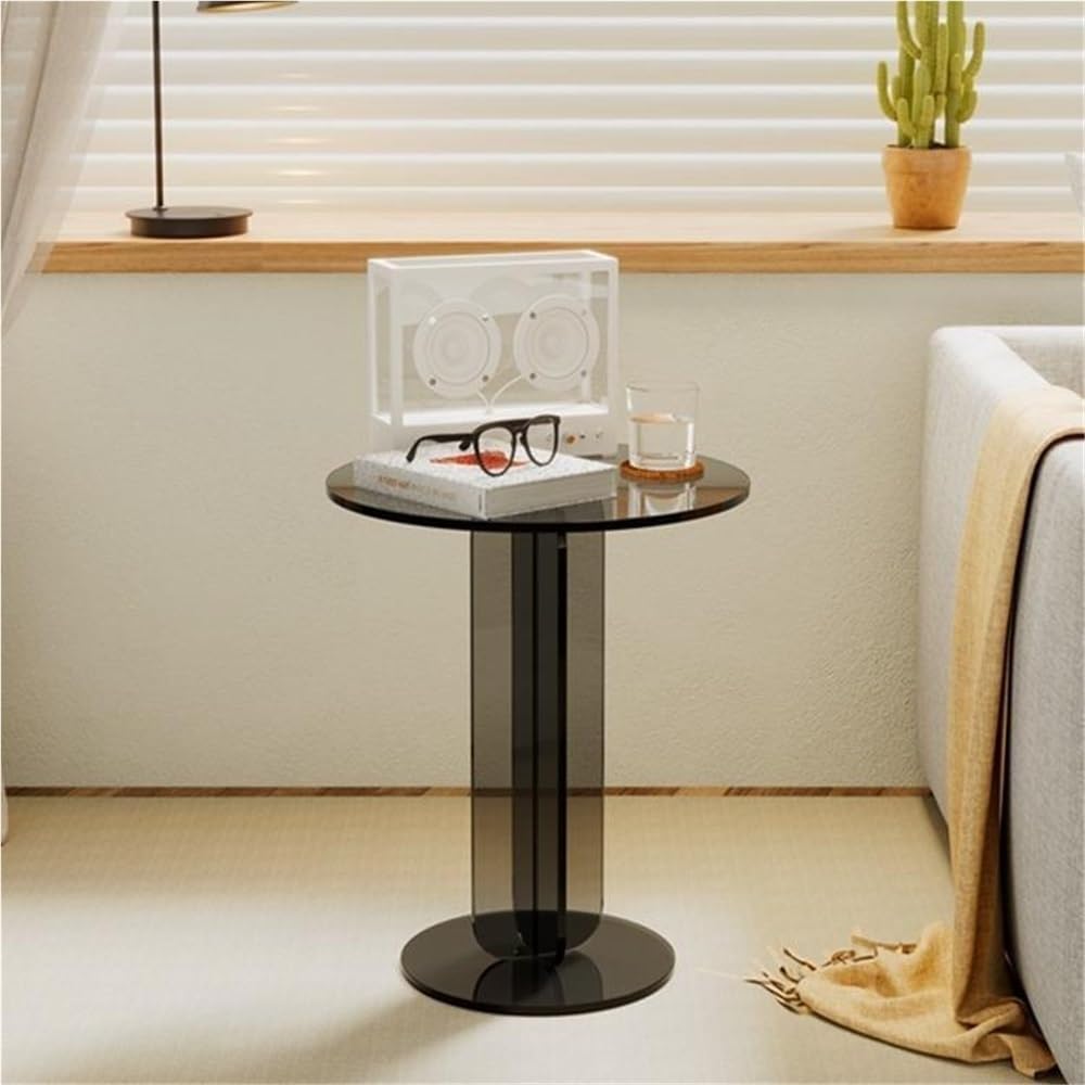 Modern Clear Acrylic Round Side Table, Small Coffee Table, Multi-Purpose End Tables for Living Room, Bedroom, Office(Brown)