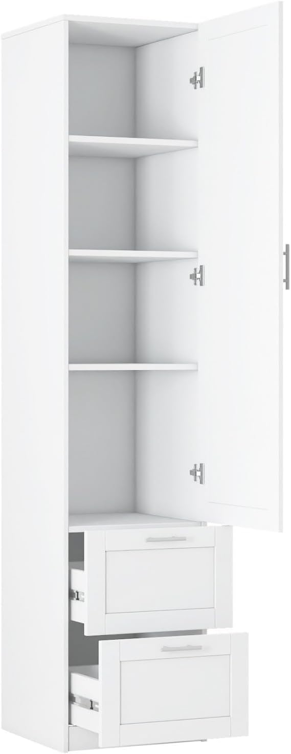 KEIKI Kitchen Pantry Storage Cabinet with Multi-Tier Shelf & Drawers, Spice Rack Next to Fridge, Freestanding Wood Cabinet Hutch Food Pantries Cupboard for Dining Room, Narrow Spaces