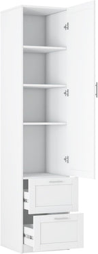 KEIKI Kitchen Pantry Storage Cabinet with Multi-Tier Shelf & Drawers, Spice Rack Next to Fridge, Freestanding Wood Cabinet Hutch Food Pantries Cupboard for Dining Room, Narrow Spaces