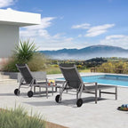 PURPLE LEAF Chaise Lounge Outdoor Set for 2 with Armrest, Grey | All-aluminum supportive armrests, effortless sitting & standing transitions, stylish design, ultimate outdoor leisure