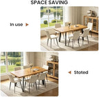 47.2"-63" Expandable Dining Room Table Set for 4-8 People, Walnut | Removable Extension Leaf, Durable MDF Rectangle Top, 6 Beige Sleek Faux Leather Chairs, Heavy Duty Modern Kitchen Table Set