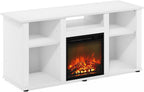 Furinno Jensen Fireplace TV Stand, Entertainment Center, TV Console for TV up to 55 Inch with Fireplace and Open Storage Compartment, for Living Room, Bedroom, Solid White
