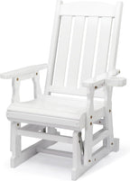 VINGLI Outdoor Glider Chair Wood Patio Glider with Cup Holder, Porch Glider with Smooth Rocking Mechanism, Heavy Duty 600 LBS, White