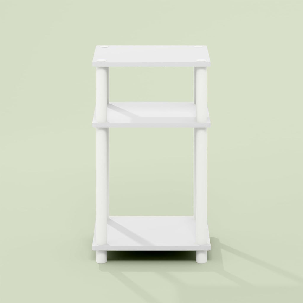 Arau End Table, Side Table, Nightstand, with 2 Tier Open Shelves for Living Room, Bedroom, 1-Pack, White/White