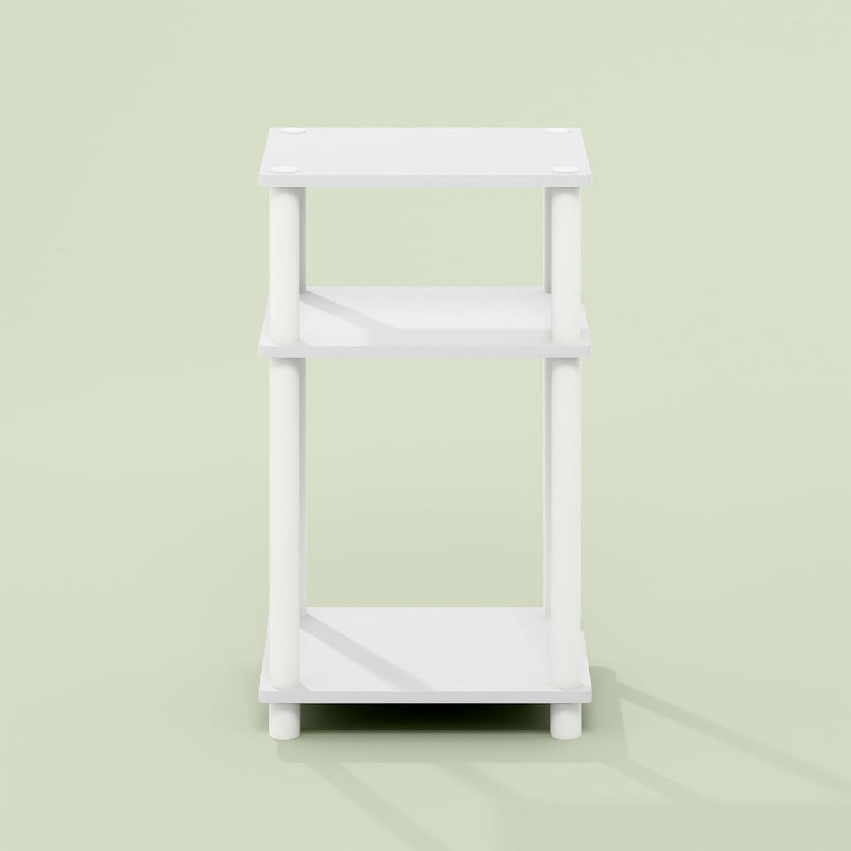 Arau End Table, Side Table, Nightstand, with 2 Tier Open Shelves for Living Room, Bedroom, 1-Pack, White/White