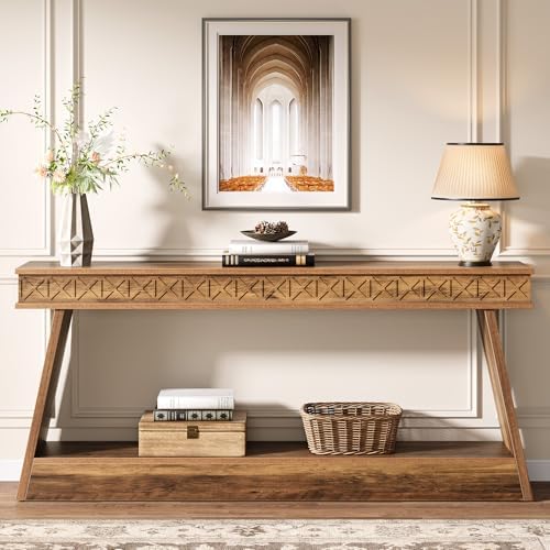 Tribesigns 70.9 Inch Extra Long Console Table for Entryway, 2-Tier | Narrow Sofa Table, Behind Couch Table, Farmhouse Entryway Table with Storage, for Living Room, Hallyway, Foyer, Rustic Brown