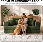 79" Convertible Futon Sofa Bed,High Back Couch for Living Room | 5-in-1 Corduroy Loveseat Sleeper, Futon Couch with Ergonomic Support & Side Storage Pocket, No Assembly,Olive Green