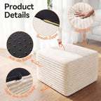 23in Square Pouf Ottoman, Large Corduroy Ottoman Foot Rest with Solid High-Density Foam, Removable Washable Cover, Soft Floor Foot Stool for Living Room, Bedroom, Beige