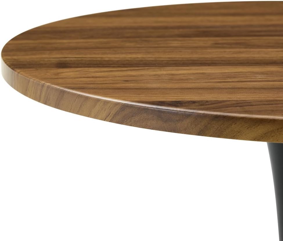 Round Dining Table, 23.6" Circle Tulip Table with Thickened Tabletop & Metal Pedestal, Mid Century Modern Bistro Table for Kitchen, Small Places, Living Room, Cafe (Walnut + MDF)