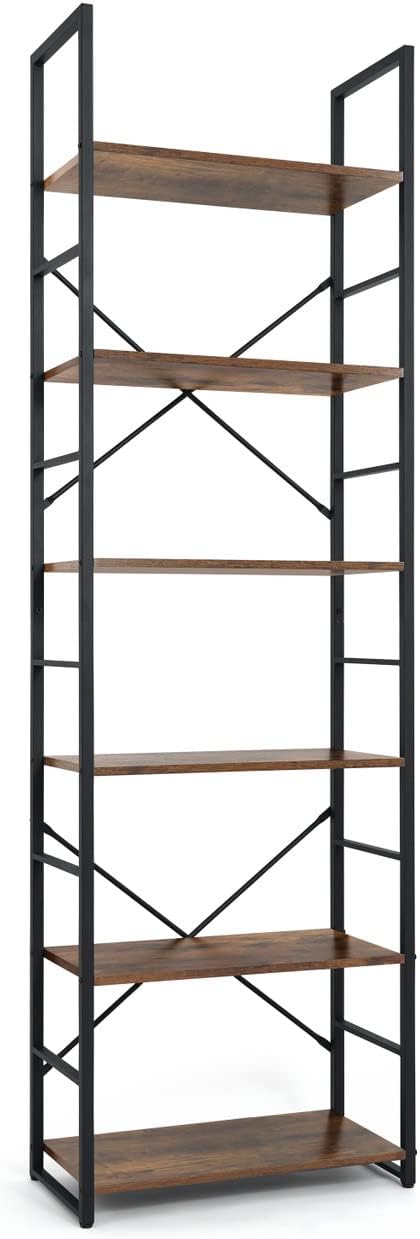 CAPHAUS 6 Tier Bookshelf, 24 Inch Width Free Standing Shelf, Bookcase Shelf Storage Organizer, Industrial Book Shelves for Home Office, Living Room, Kitchen, Rustic Oak Vintage Shelves & Metal Frame