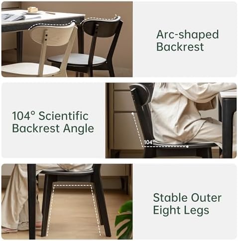 Dining Chairs, Kitchen Chairs, 100% Oak Solid Wood Modern Chair with Curved Backrest Kitchen & Dining Room Chairs Modern Chair for Living Room (Black, 4 Pack)