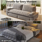 70.1" Sleeper Sofa Bed Queen Size, Pull Out Convertible Velvet Couch, Grey | 3-in-1 Sofa, Recliner & Bed, Removable Cover, Comfort Pillow Arm, for Narrow Doors, Living Room, Small Space, Apartment & RV