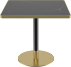 SSLine Square Dining Table for 2 Modern Luxury Marble Sintered Stone Kitchen Table for 2-4, Small 31.5" Bistro Tulip Table with Faux Marble Top and Gold Metal Pedestal Base
