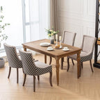 Beige Pattern Upholstered Dining Chairs Set of 4, Farmhouse Kitchen Chairs | Nailhead trim; solid wood legs; breathable fabric; high back; easy assembly; heavy duty dining chairs 400 lb capacity