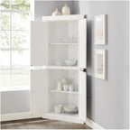 HomeStock Corner Pantry Cabinet - Tall White Kitchen Storage, 2 Stackable Units
