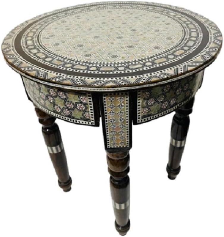 Morrocan Table Design Mother of Pearl Inlaid,Arabic Side Corner cofee Table for Living Room (Round Star)