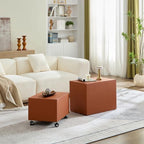 2-Piece Small Cube Side Table and Rolling Side Table Set | Modern Movable End Tables with Silent Casters Minimalist Cube Accent Side Table for Living Room, Bedroom
