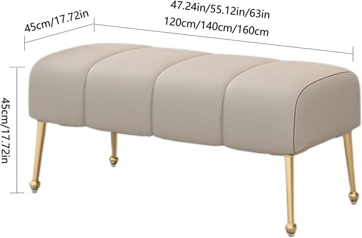 Modern Stitched Upholstered Bedroom Benches with Gold Legs, Entryway Bench Footrest Dining for Living Room, Gray Entryway(120 * 45 * 45cm)