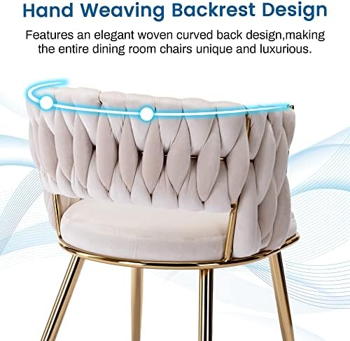 KCC Velvet Dining Chairs Set of 2,Woven Chairs with Metal Legs,Green | Modern Dining Chair with Metal Legs, Upholstered Dining Chairs for Dining Room, Kitchen, Vanity, Living Room