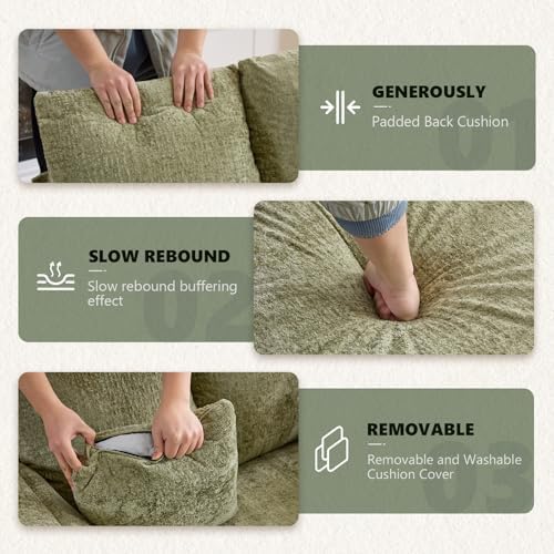 VINGLI Modern Floating Chaise Lounge Chair with Acrylic Legs, Upholstered Cushion Deep Seat Lounge Sofa with Iron-Wood KD Frame, Pillow Armrest, Accent Chair for Living Room, Play Room Apartment