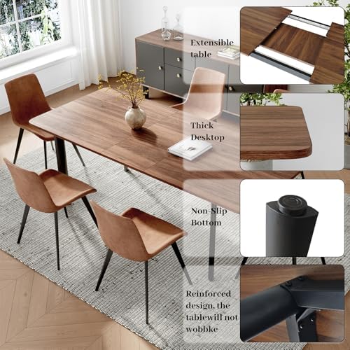 HIPIHOM Extendable Dining Table Set for 8, Walnut Kitchen Table with Chairs | 63"- 78.7" Adjustable Walnut Dinner Table, Metal Base, Dining Room Table with 8 PU Leather Chairs, Seats 6-8 for Apartment