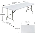 8ft Folding Table Heavy Duty 8 Foot Portable Foldable Table | Carry Handle, Fold-in-Half Design, Blow Molded Tabletop, Perfect for Party, Dining, Banquet, Picnic and Camping, White