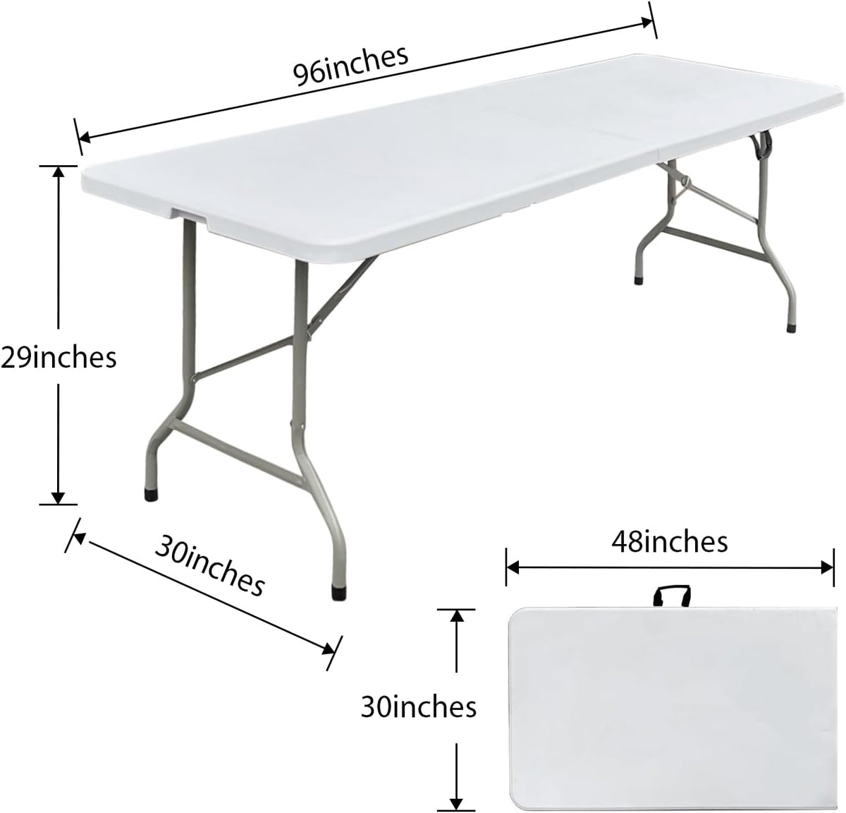 8ft Folding Table Heavy Duty 8 Foot Portable Foldable Table | Carry Handle, Fold-in-Half Design, Blow Molded Tabletop, Perfect for Party, Dining, Banquet, Picnic and Camping, White